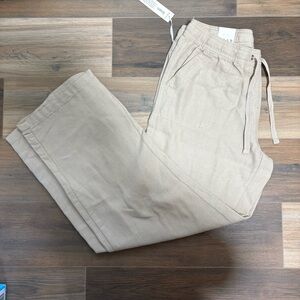 NWT DASH Women’s Beige Elastic Waist Linen Blend Straight Leg Pants SIZE Med